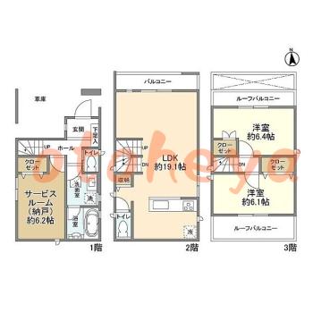 防音室のある楽器可 賃貸物件 2 SLDK 25万円の図面１