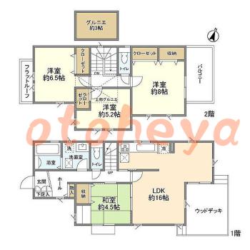 グランドピアノ可の賃貸物件 4 LDK 19万円の図面１
