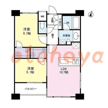 楽器可の賃貸物件 2 LDK 21万円の図面１