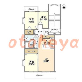 グランドピアノ可の賃貸物件 3 LDK 17万円の図面１