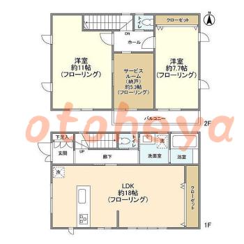 楽器可の賃貸物件 2 SLDK 16万円の図面１