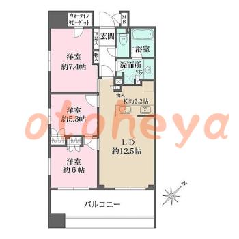 防音室のある楽器可 賃貸物件 3 LDK 43.8万円の図面１