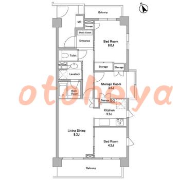 楽器可の賃貸物件 2 SLDK 23万円の図面１