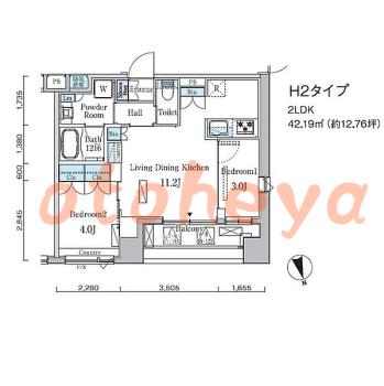 防音室のある楽器可 賃貸物件 2 LDK 23.7万円の図面１