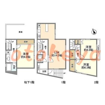 防音室のある楽器可 賃貸物件 3 LDK 40万円の図面１