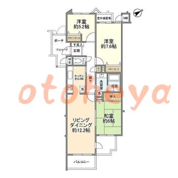 グランドピアノ可の賃貸物件 3 LDK 18万円の図面１