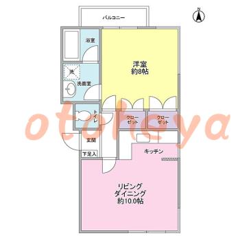 楽器可の賃貸物件 1 LDK 12万円の図面１