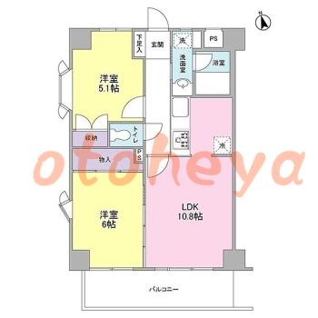 楽器可の賃貸物件 2 LDK 10.5万円の図面１