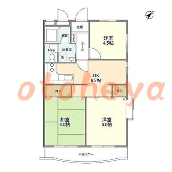 楽器可の賃貸物件 3 DK 7.6万円の図面１