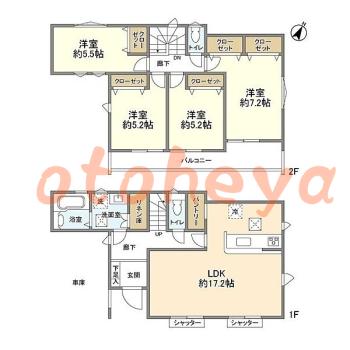 防音室のある楽器可 賃貸物件 4 LDK 17.8万円の図面１