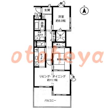 グランドピアノ可の賃貸物件 2 LDK 14.7万円の図面１