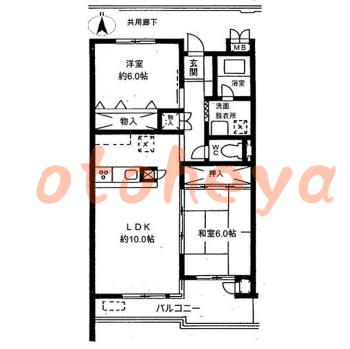 グランドピアノ可の賃貸物件 2 LDK 15.5万円の図面１