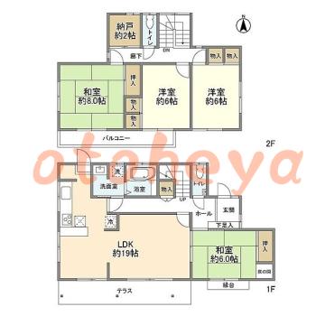 グランドピアノ可の賃貸物件 4 LDK 21.4万円の図面１