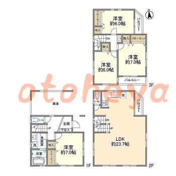 グランドピアノ可の賃貸物件 4 LDK 37万円の図面１