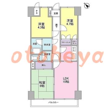 楽器可の賃貸物件 3 LDK 12万円の図面１