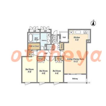 楽器可の賃貸物件 3 LDK 37万円の図面１