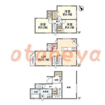 楽器可の賃貸物件 3 LDK 15.5万円の図面１