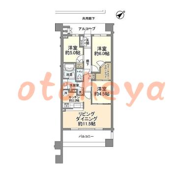 グランドピアノ可の賃貸物件 3 LDK 22.5万円の図面１