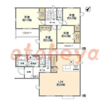 楽器可の賃貸物件 4 LDK 18.5万円の図面１