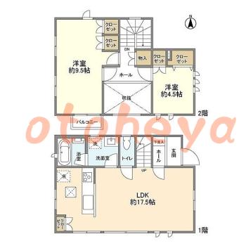 グランドピアノ可の賃貸物件 2 LDK 14万円の図面１