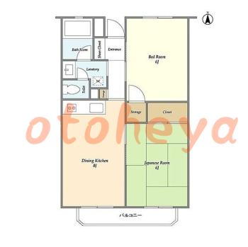 楽器可の賃貸物件 2 DK 6.4万円の図面１