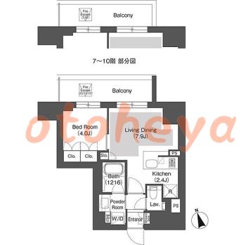 楽器可の賃貸物件 1 LDK 19.6万円の図面１