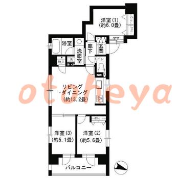防音室のある楽器可 賃貸物件 3 LDK 31.7万円の図面１