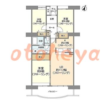 グランドピアノ可の賃貸物件 3 LDK 14万円の図面１