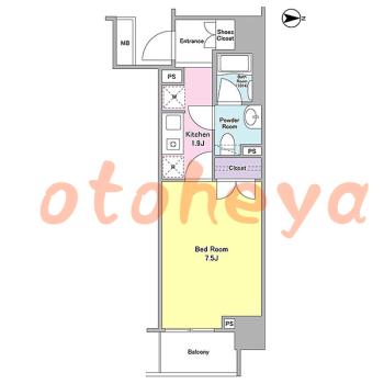 楽器可の賃貸物件 1 K 9.6万円の図面１
