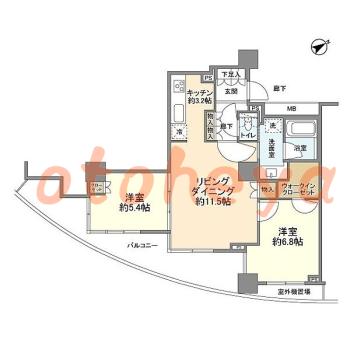 防音室のある楽器可 賃貸物件 2 LDK 32万円の図面１