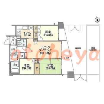 防音室のある楽器可 賃貸物件 3 LDK 17.8万円の図面１