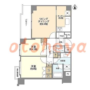楽器可の賃貸物件 2 LDK 17万円の図面１