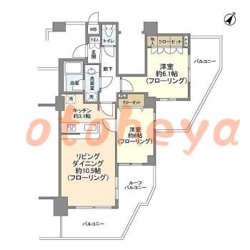 防音室のある楽器可 賃貸物件 2 LDK 16.5万円の図面１