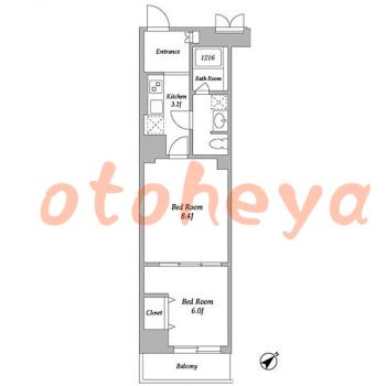 楽器可の賃貸物件 2 K 16.5万円の図面１