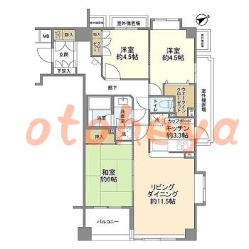 楽器可の賃貸物件 3 LDK 18万円の図面１