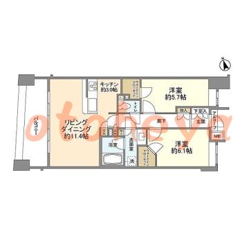 楽器可の賃貸物件 2 LDK 24万円の図面１