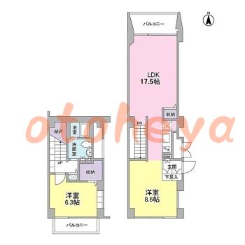防音室のある楽器可 賃貸物件 2 LDK 27万円の図面１