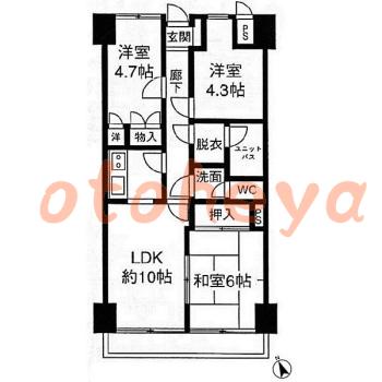 防音室のある楽器可 賃貸物件 3 LDK 12.2万円の図面１