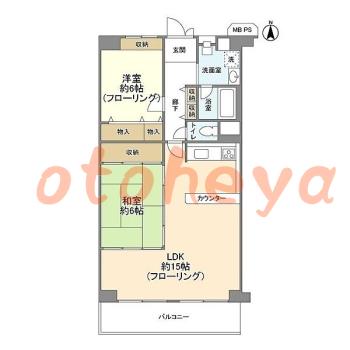 グランドピアノ可の賃貸物件 2 LDK 12.4万円の図面１