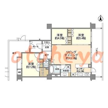 グランドピアノ可の賃貸物件 3 LDK 18.9万円の図面１