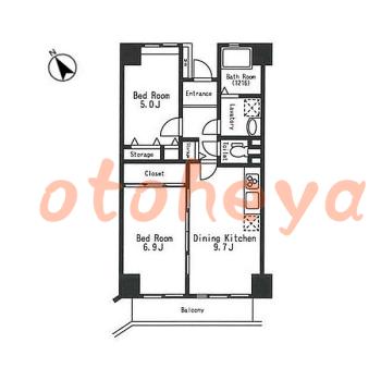楽器可の賃貸物件 2 DK 16.1万円の図面１