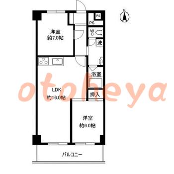 防音室のある楽器可 賃貸物件 2 LDK 15万円の図面１