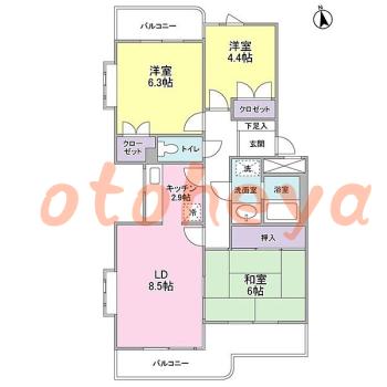 防音室のある楽器可 賃貸物件 3 LDK 8.9万円の図面１