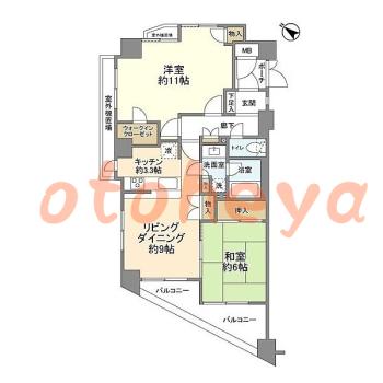 楽器可の賃貸物件 2 LDK 22万円の図面１