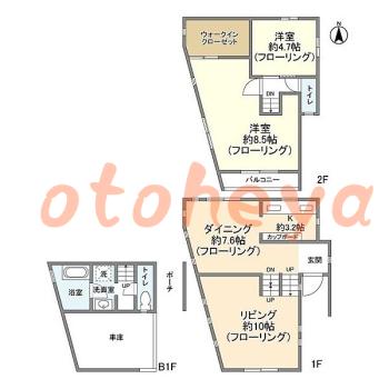 防音室のある楽器可 賃貸物件 2 LDK 23.8万円の図面１