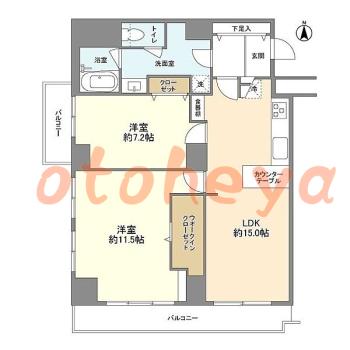 楽器可の賃貸物件 2 LDK 21.6万円の図面１