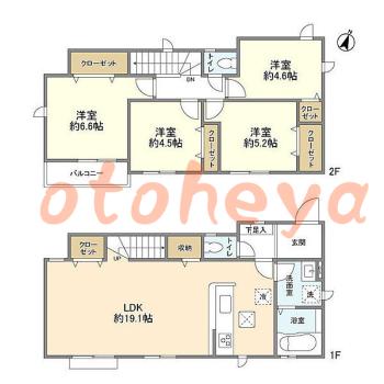 楽器可の賃貸物件 4 LDK 18.5万円の図面１