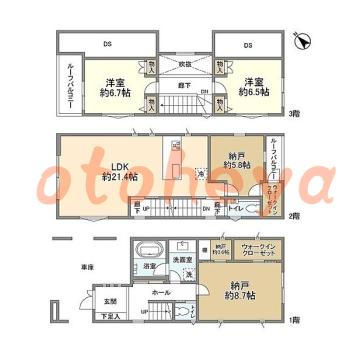 楽器可の賃貸物件 2 SLDK 49万円の図面１