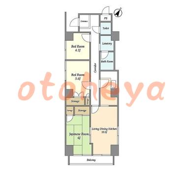 防音室のある楽器可 賃貸物件 3 LDK 14万円の図面１