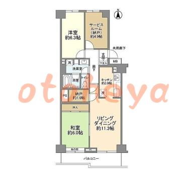 防音室のある楽器可 賃貸物件 2 SLDK 11.9万円の図面１